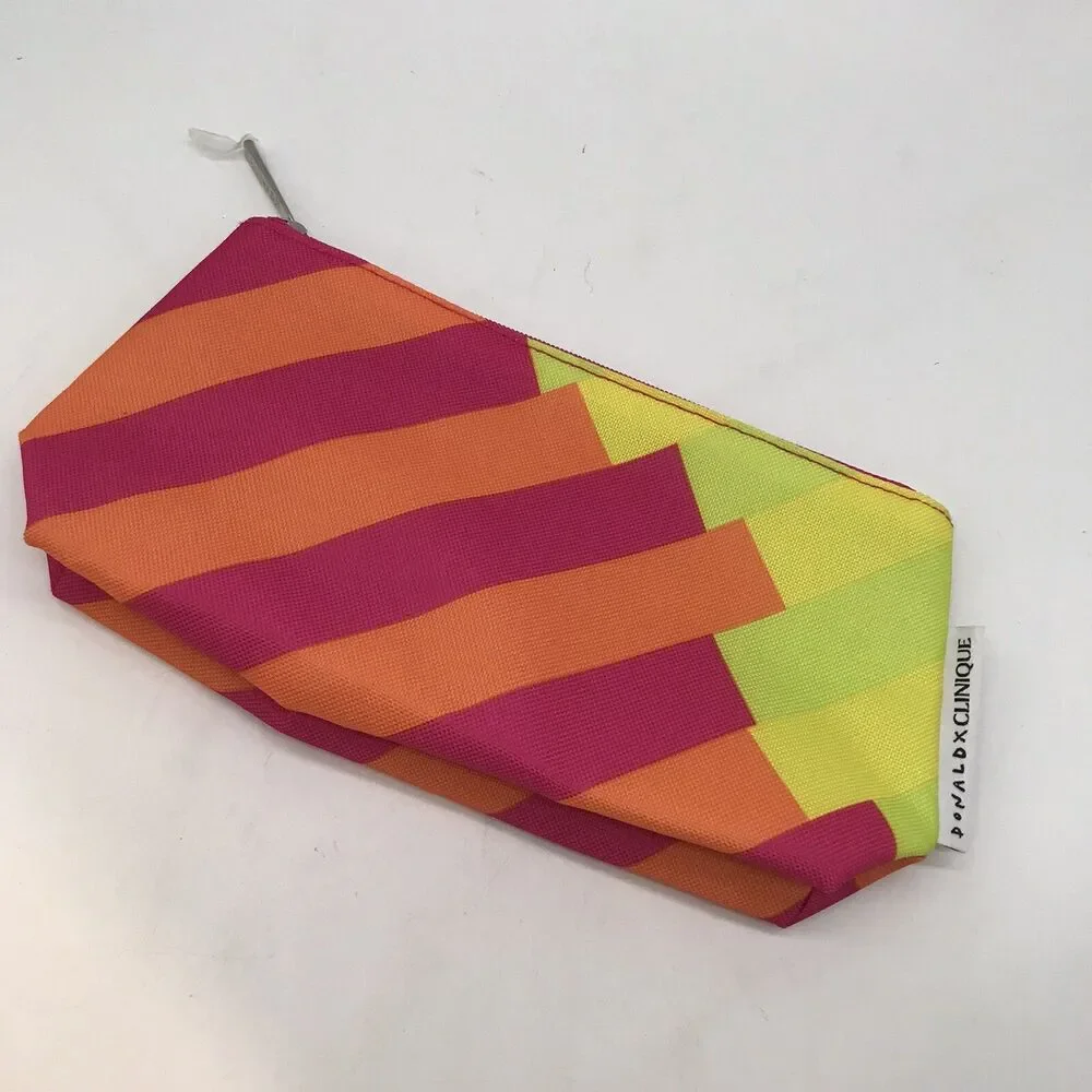 Donald X Clinique Makeup Bag Geometric Multicolor Cosmetic Case Zip Travel Pouch